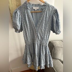 Mable Mini Dress  Ruffles Blue Embroidery Cottagecore Boho Lace Fairy S